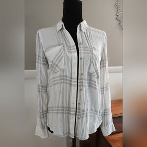 Lucky Brand Gray and White Plaid Shirt
